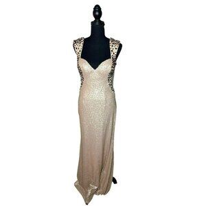 Lux Gal Women's 10 All Over Sequin and Beaded Straps Long Formal Gown